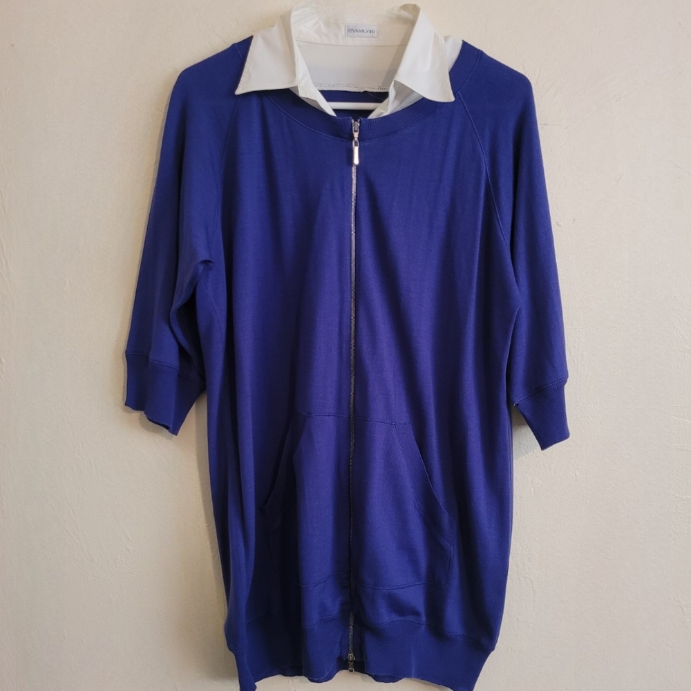 Rivamonti Brunello Cucinelli Royal Blue Zip-Front Women's Sweater Size XL Shirt